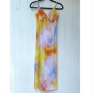 Diane Von Furstenberg Size XS Yellow Pink Spaghetti Strap Slip Maxi Dress